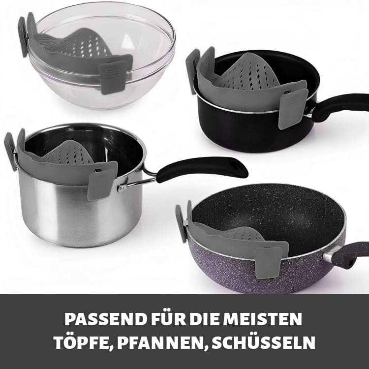 Topfsieb aus Silikon - Abgießhilfe für Nudeln, Gemüse und mehr