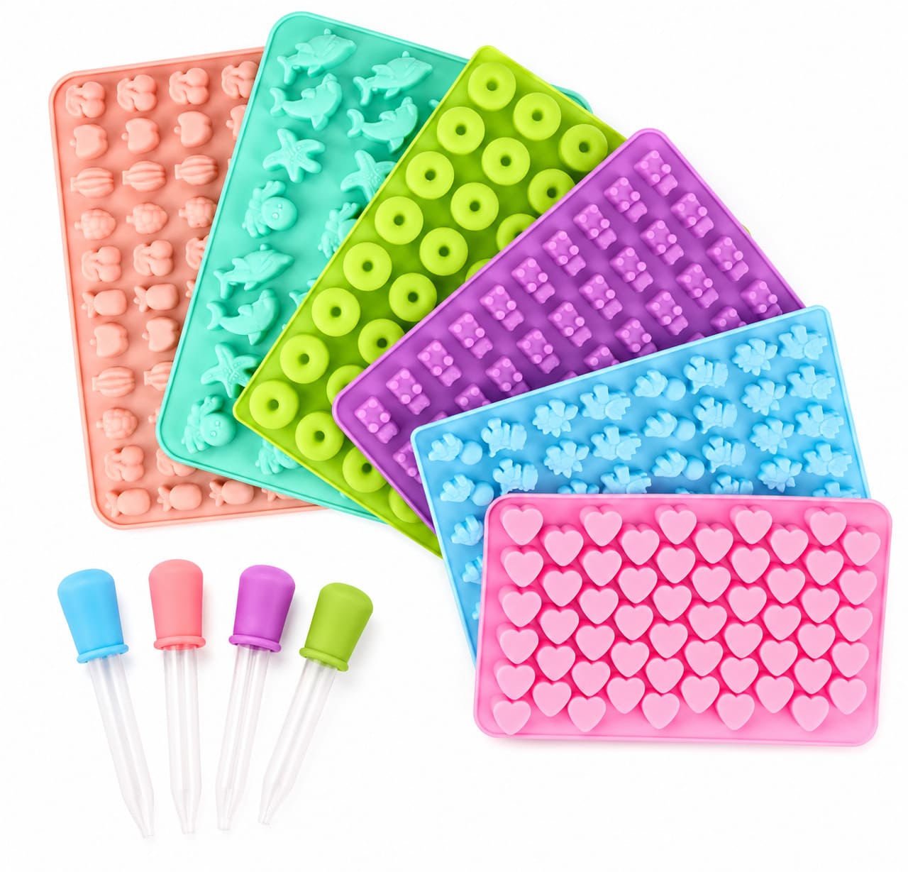 Fruchtgummi Silikonformen 6er Set inkl. Pipetten